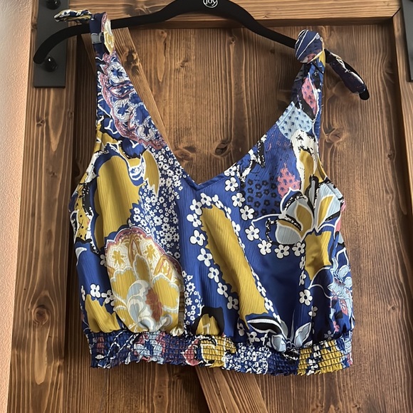 Free People Floral Crop Tank Top with Tie Straps - Picture 4 of 6